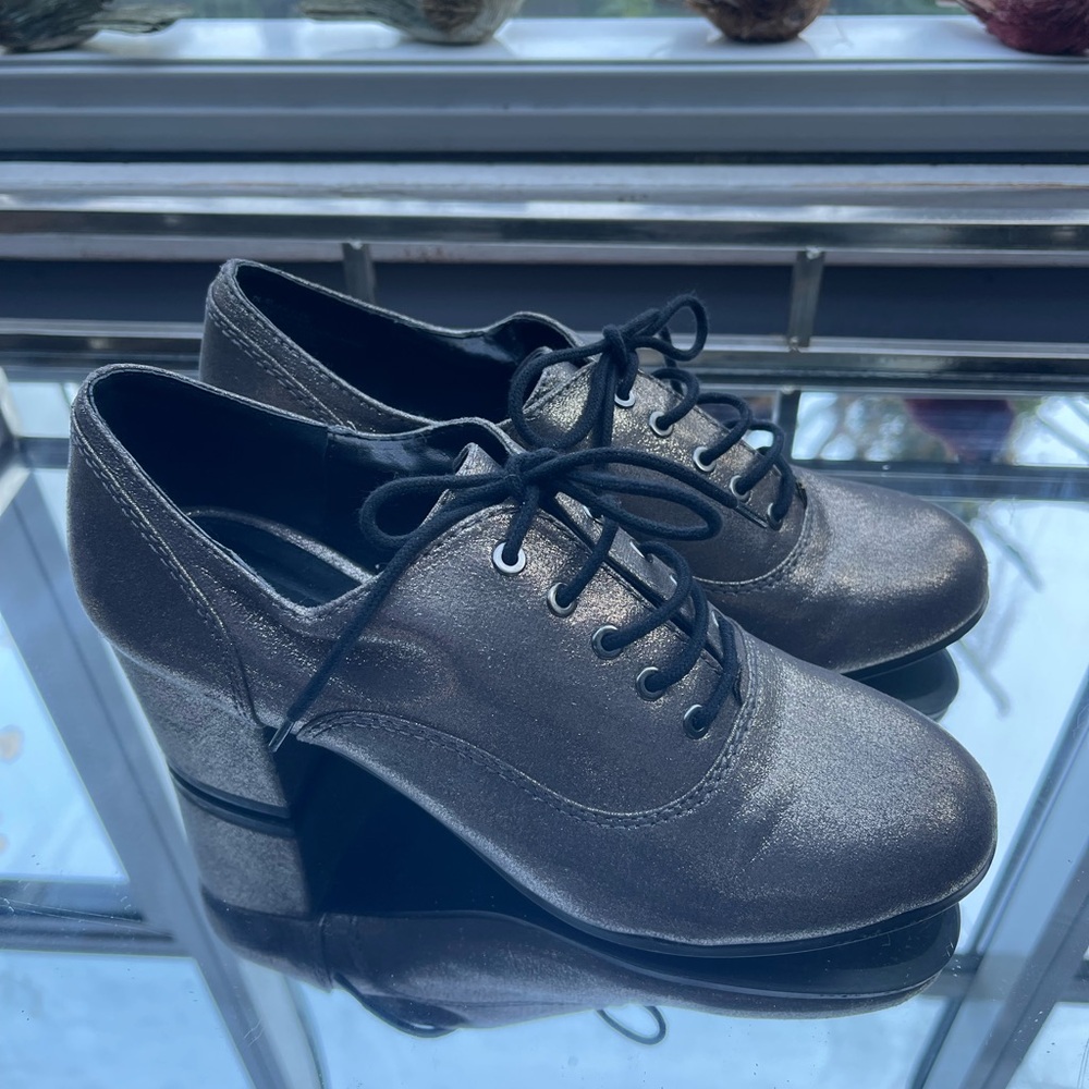 Design Lab Lord & Taylor Silver Heels with Chunky Block Heel